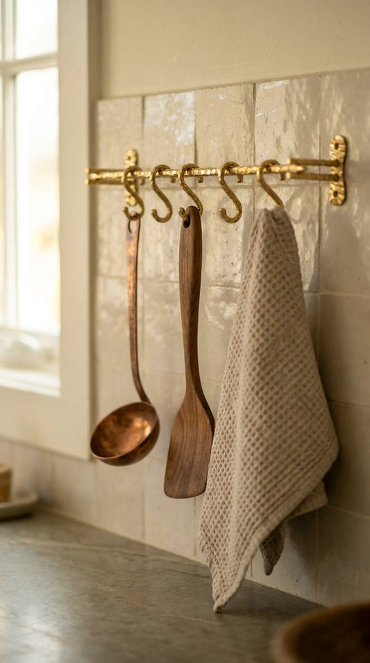 HEAVY DUTY LUXURY SOLID BRASS KITCHEN BAR (18"+5 HOOKS) F128