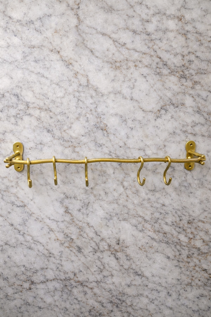 Luxury Solid Brass Kitchen Hanging Rail with 5 Hooks (18") F126