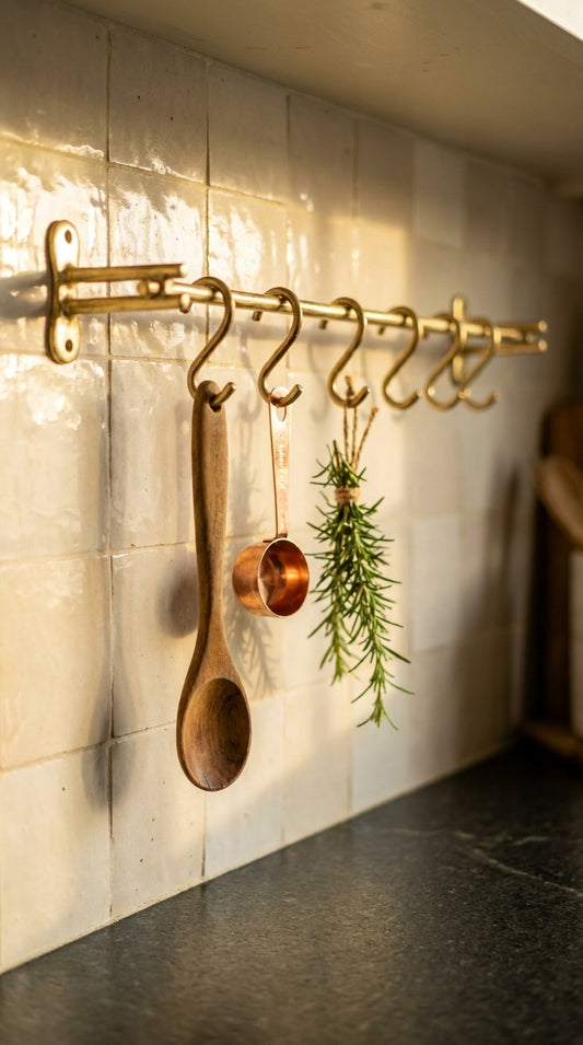 LUXURY SOLID BRASS KITCHEN BAR (24"+7 HOOKS) F125